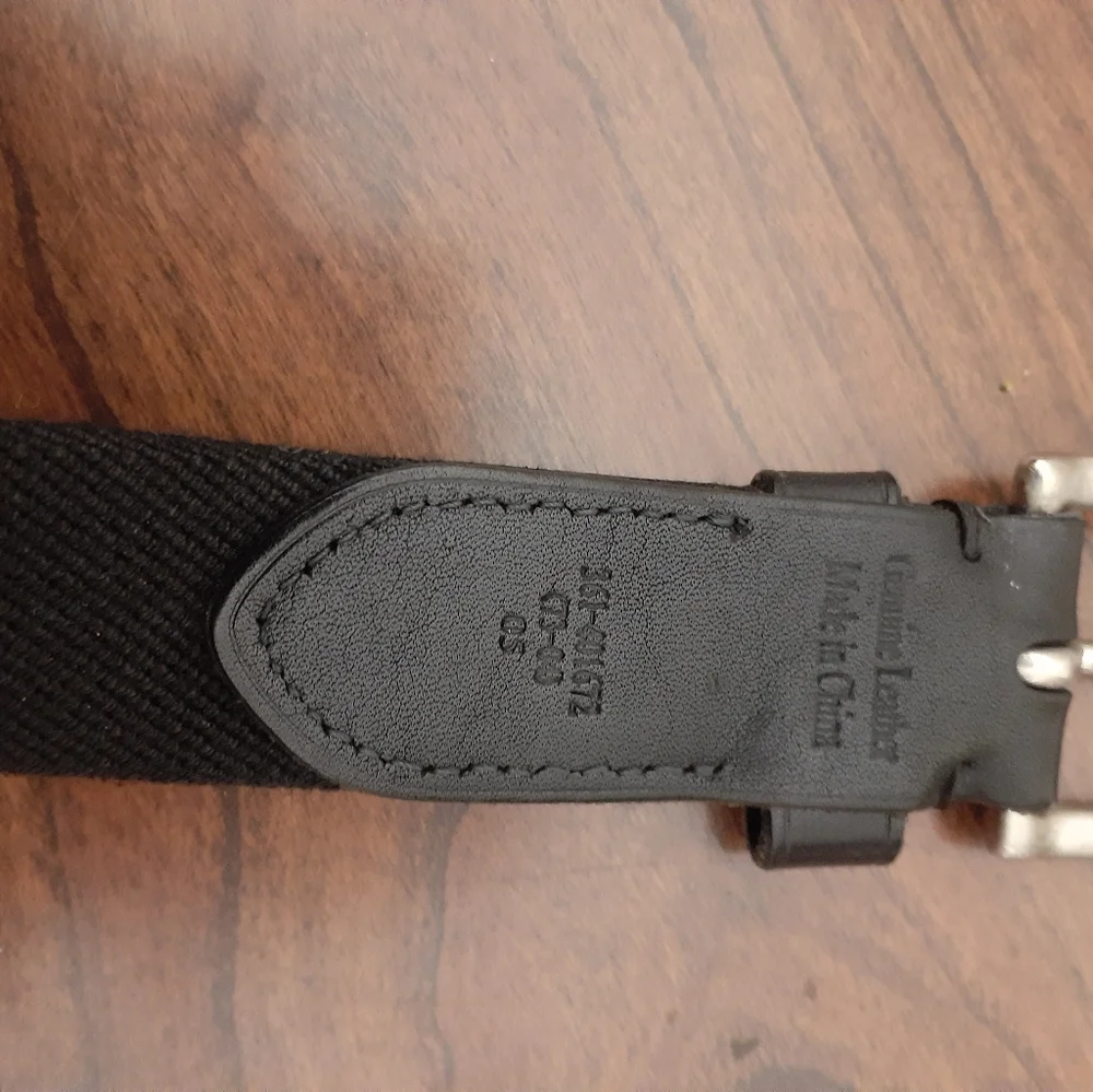 Black Gray White Striped Leather Fabric Belt